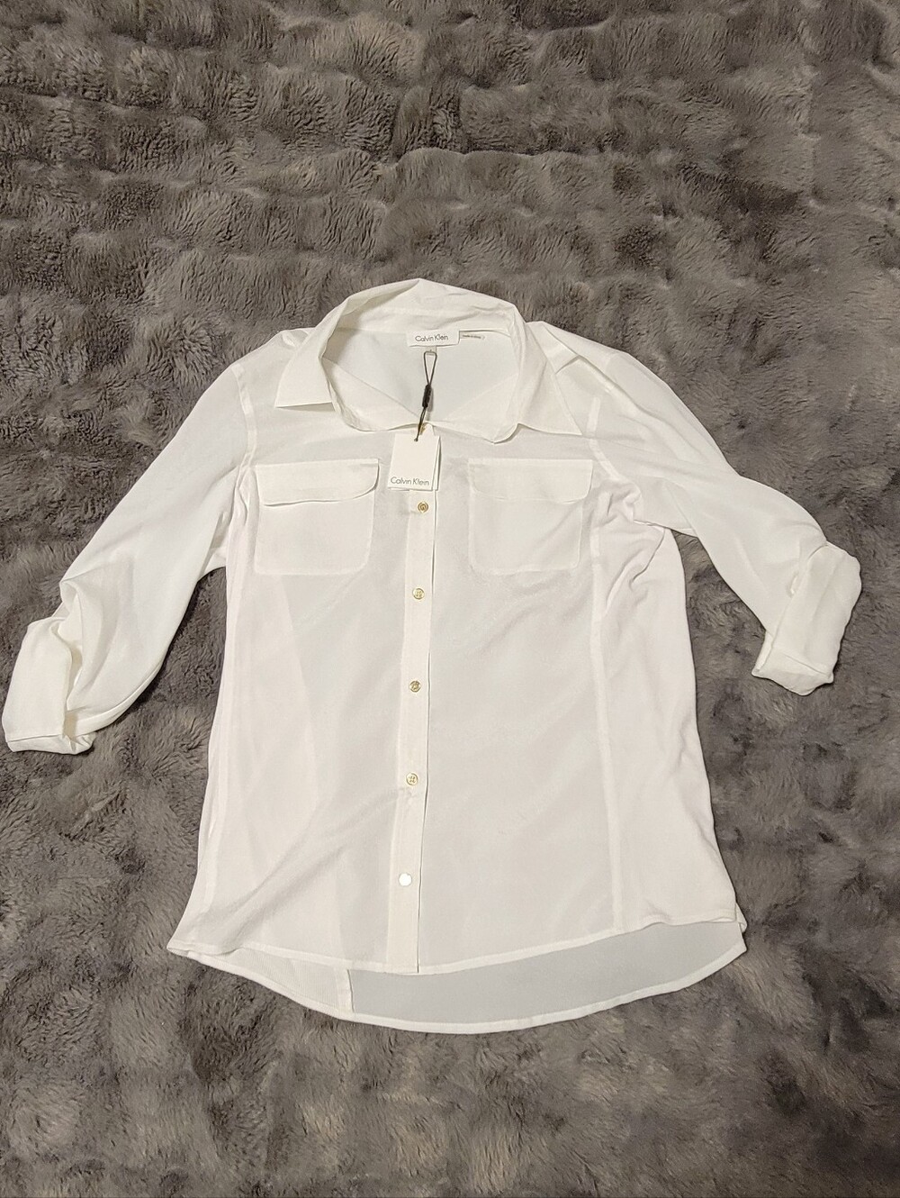 Calvin Klein White Semi-Sheer Button-Down Shirt